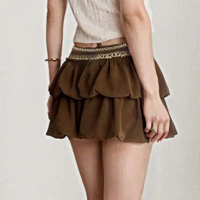Amyway corduroy autumn and winter ruffle edge A-line hot girl cake skirt double layer splicing short skirt