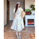 French retro yellow rose floral skirt with temperament high waist casual slim loose versatile printed fluffy skirt