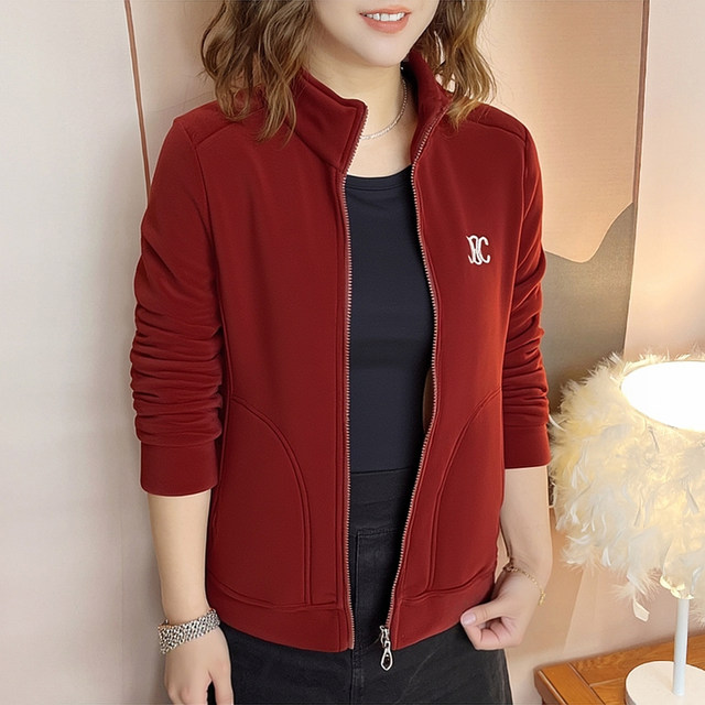 
Autumn and winter women's casual mom wear stand-up collar zipper plus velvet thickened warm jacket middle-aged and elderly polar fleece jacket for women