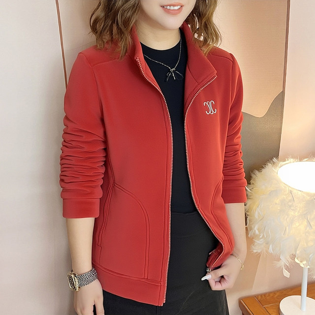 
Autumn and winter women's casual mom wear stand-up collar zipper plus velvet thickened warm jacket middle-aged and elderly polar fleece jacket for women