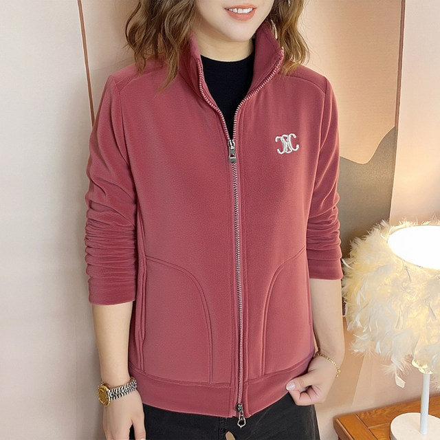 
Autumn and winter women's casual mom wear stand-up collar zipper plus velvet thickened warm jacket middle-aged and elderly polar fleece jacket for women