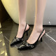 2025 Spring and Autumn New French patent leather light mature socialite high heels women's French temperament pointed toe back-stitched slim heels