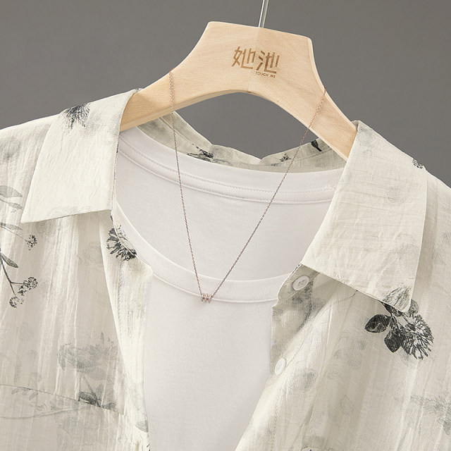 Her pool mid-length shirt 2025 autumn new women's clothing, Chinese style printed long-sleeved loose single-breasted top