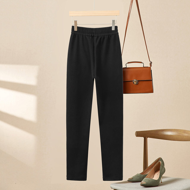 Shechi Harem Casual Pants 2024 Winter New Women's Commuting Simple Elastic High Waist Plus Velvet Slim Nine-Point Pants