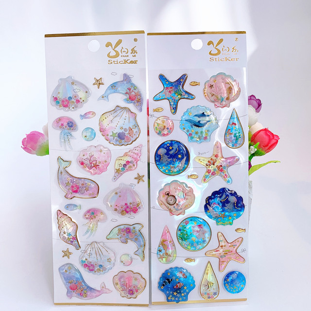 Crystal three-dimensional sticker marine life small fish shell dolphin whale hand account album decoration children's handmade rewards