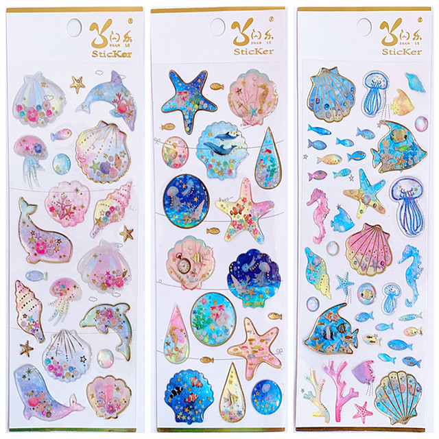 Crystal three-dimensional sticker marine life small fish shell dolphin whale hand account album decoration children's handmade rewards