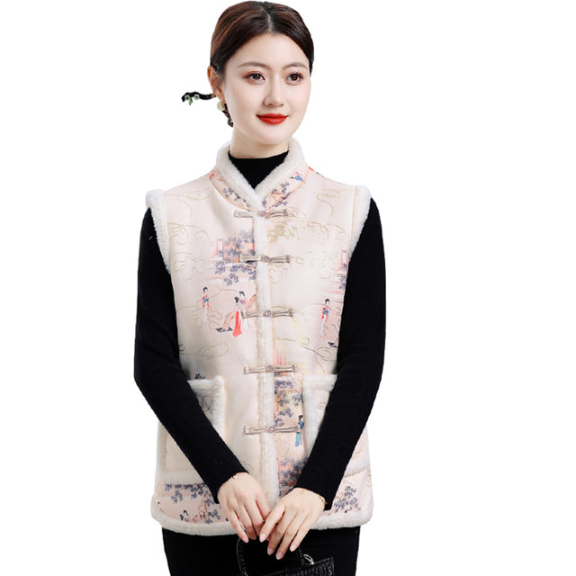 Mom's winter clothes with velvet Chinese style cotton vest middle-aged and elderly women's clothing with cold and warm new Chinese retro replica horse clamp