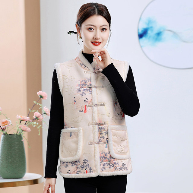 Mom's winter clothes with velvet Chinese style cotton vest middle-aged and elderly women's clothing with cold and warm new Chinese retro replica horse clamp