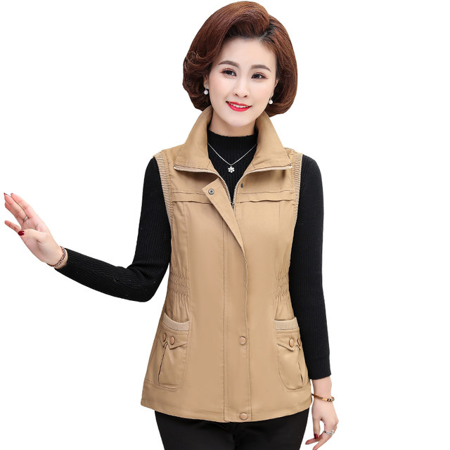 Spring and Autumn Mother's Wear Thin Cotton Vest Large Size Casual Middle-aged and Elderly Women's Clothing Pure Cotton Elderly Outerwear Top and Vest