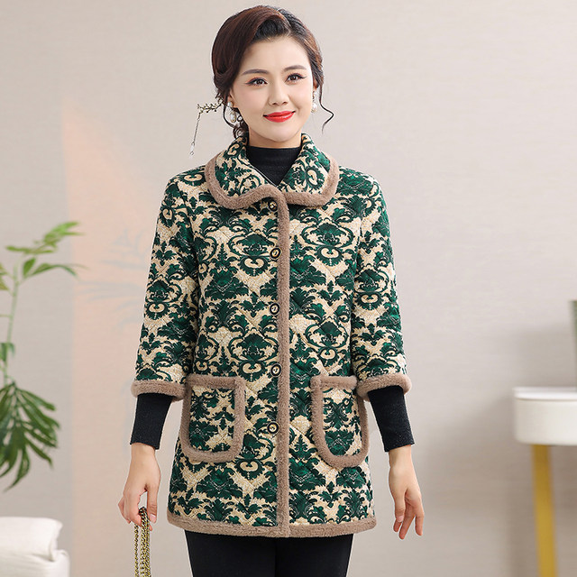 Mom's winter three-quarter sleeve plus velvet cotton jacket cotton vest middle-aged and elderly women's mid-sleeved cold-proof and warm cotton jacket horse clip
