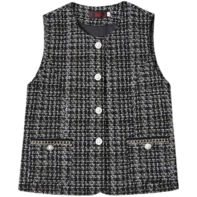 Spring and autumn thin small incense wind vest, foreign aura mothers pretend to be shoulder shoulders, middle -aged and elderly women's small short horse clip vests