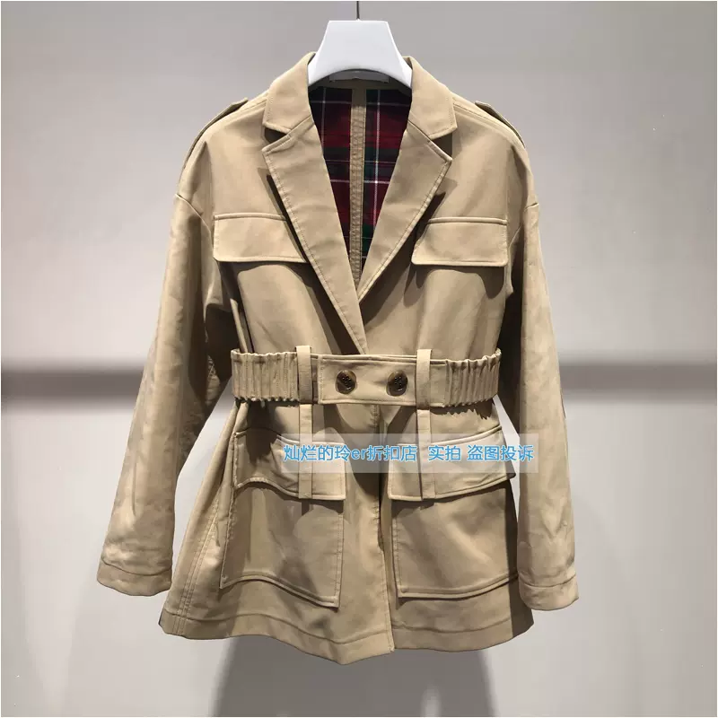 刘雯同款沄地素19冬新款收腰中长西装风衣