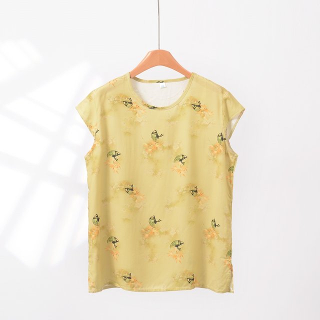 Cotton silk top women's new single piece for middle-aged and elderly women's artificial cotton home wear pullover short-sleeved women's plus size mother's wear