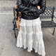 Large size sweet white high waist cake skirt for summer slimming mid-length lace fluffy skirt A-line skirt for women