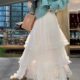 Large size women's summer French flower lace skirt with gentle temperament and sweet princess fluffy cake long skirt