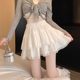 Large size white French ballet style fluffy cake skirt summer ruffled skirt high waist A-line lace skirt