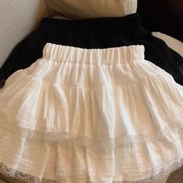 Large size white A-line lace cake skirt women's 2025 summer small princess puffy skirt short skirt