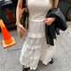 Large size sweet white high waist cake skirt for summer slimming mid-length lace fluffy skirt A-line skirt for women