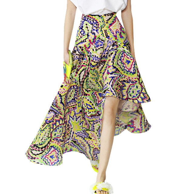 European and American fashion floral skirt irregular temperament and slim new summer versatile high-waisted A-line midi skirt
