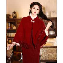 Red shawl with cheongsam cloak autumn and winter warm bride toast outside the jacket cardigan cushi