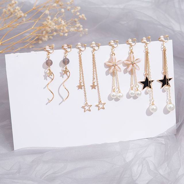 2023 ear clip temperament high-end feel without ear piercing earrings ins super fairy long student simple internet celebrity versatile earrings