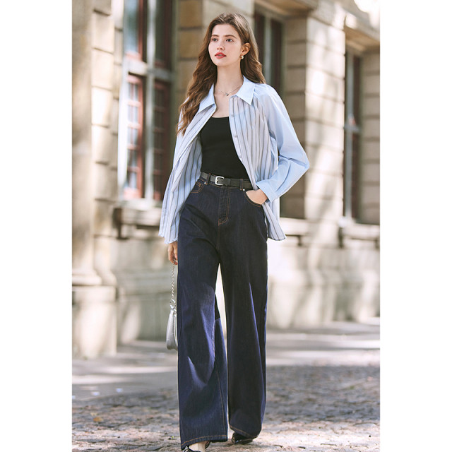 BETU Bai map Loose blue and white striped shirt Female long sleeves 2025 new professional commute shirt
