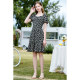 Betu Baitu Women's clothing 2024 New printed retro slimming square collar short -sleeved black dress
