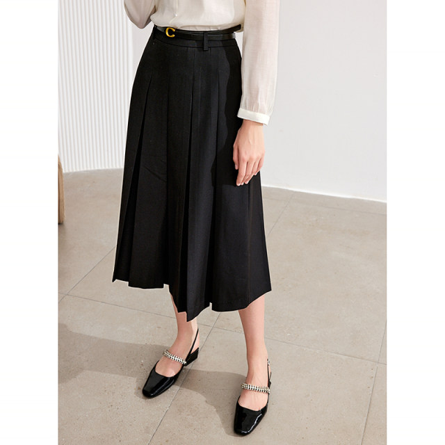 betu high waist pleated skirt for women 2025 spring new commuter A-line skirt midi skirt
