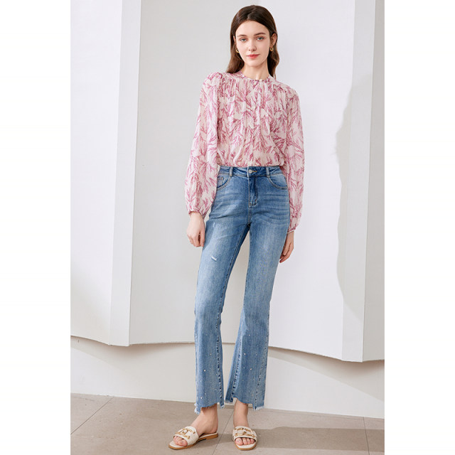 betu Baitu Women's Spring 2025 New French Sweet Pink Print Loose Shirt Top
