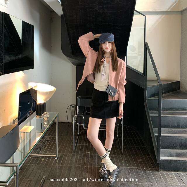 aaaaxbbb Sunset Barcelona three-color big pocket short skirt Korean style versatile temperament A-line skirt