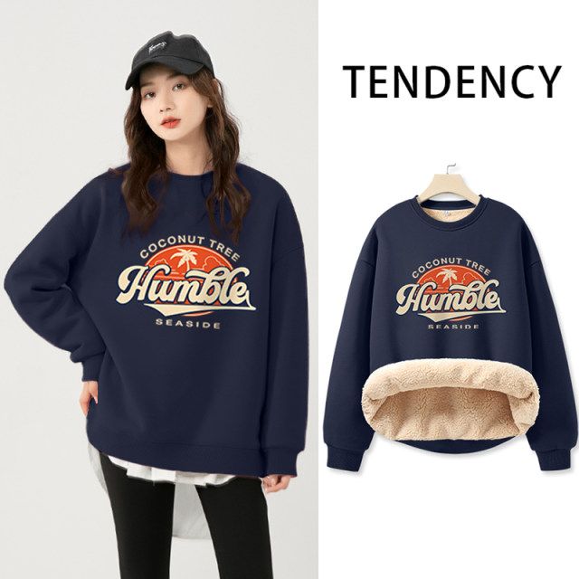 JR Jeanweis women's American printed velvet sweater in autumn and winter warm lamb velvet sweater round neck trendy women's clothes