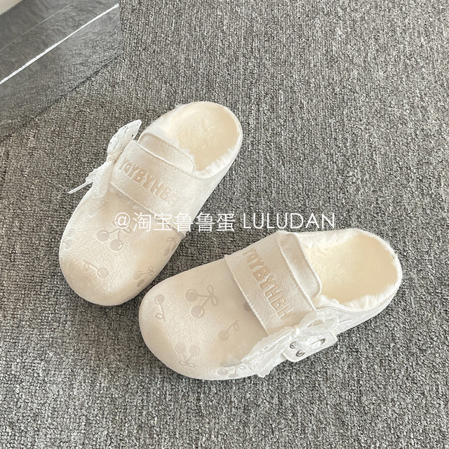 Lulu Egg Winter Muller Baotou Half Slippers Women's Shoes for Outerwear 2025 New Warm Plus Velvet Two-Cotton Shoes Birkenstock Shoes