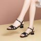 Broken-size clearance hollow woven sandals 2025 summer new open-toe medium thick heel women's shoes one-liner buckle Roman shoes