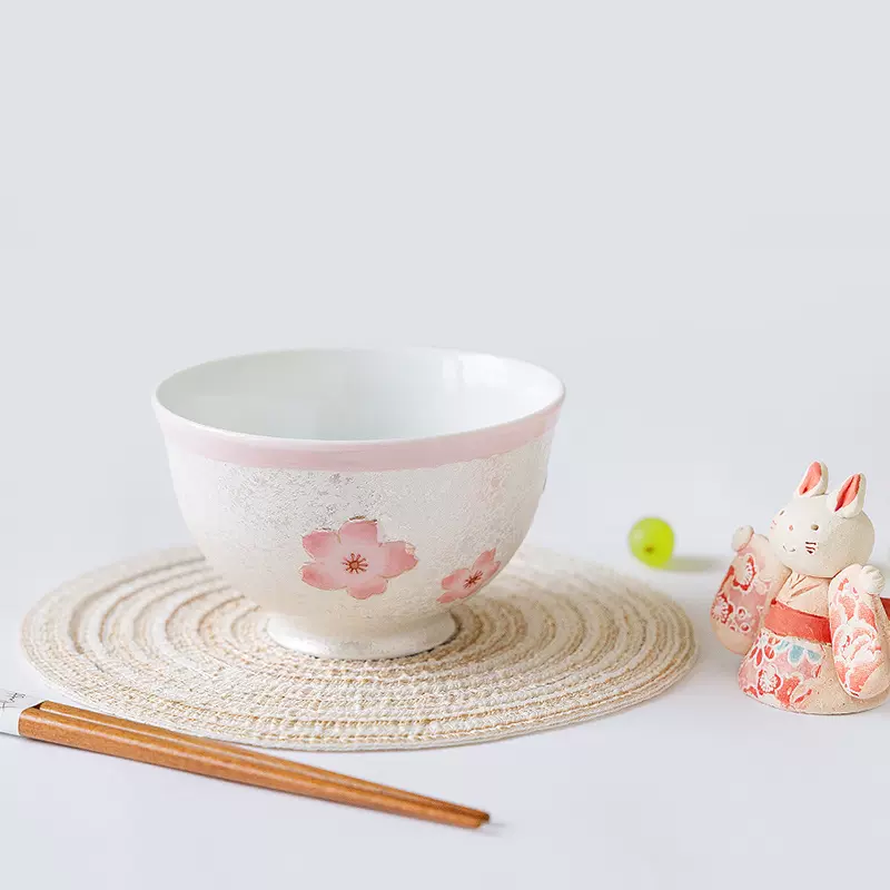 现货一丁目日本进口有田烧田清窑手绘珍珠釉粉色樱花饭碗家用碗-Taobao