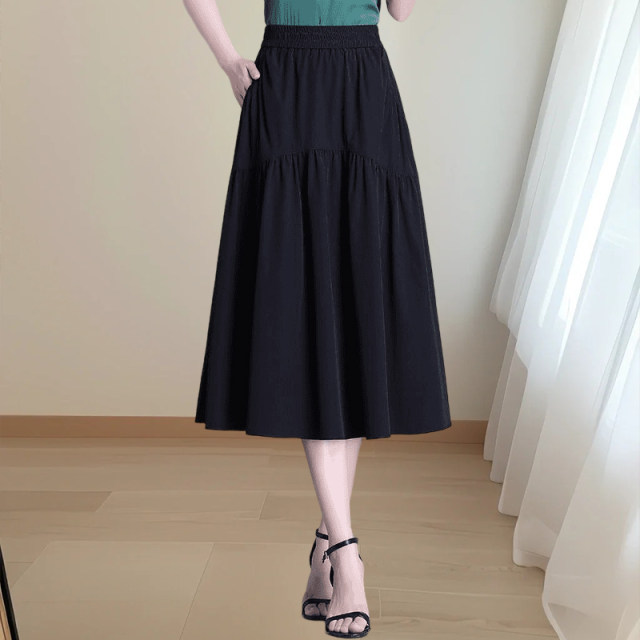 New autumn retro mid-length skirt for women A-line skirt high waist high-end versatile loose casual cover for hips to make you look thin