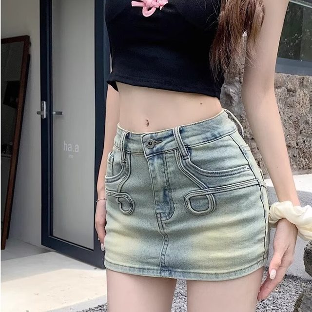 Large size American retro sexy hip high waist denim skirt for women summer anti-exposure small A-line miniskirt