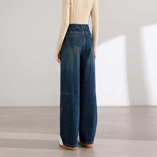 
Inman 2025 autumn new American jeans for women straight high waist loose slimming draped wide-leg scissor pants