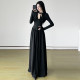 DARLINGAGA French temperament lace spliced ​​neck strap deep V-neck dress for women black trouser a-line skirt long skirt