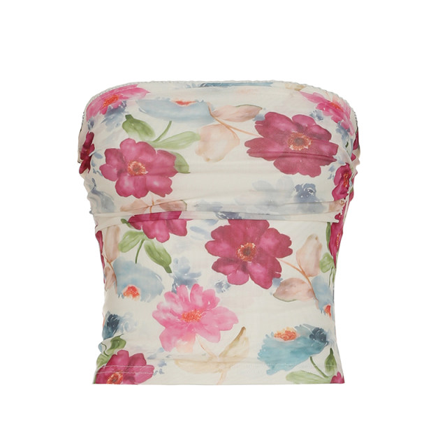 DARLINGAGA Vacation style Dopamine Flower Strap Vest Women's Wrinkled Slim Seaside Wear Slim Body Clothes