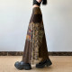 DARLINGAGA vacation style retro spliced ​​printed mesh skirt for women's brown versatile hip straight long skirt