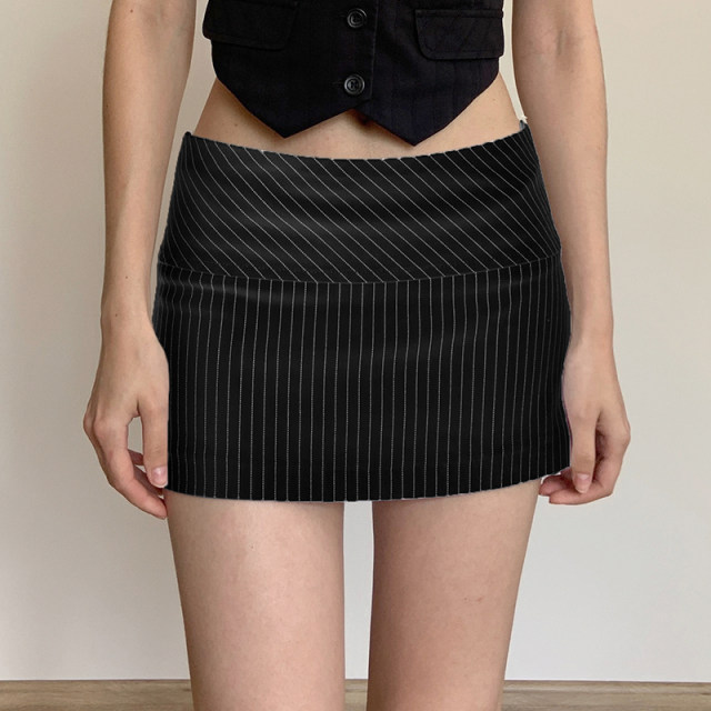 DARLINGAGA simple casual style low waist sexy striped skirt women zipper slim hip skirt short skirt