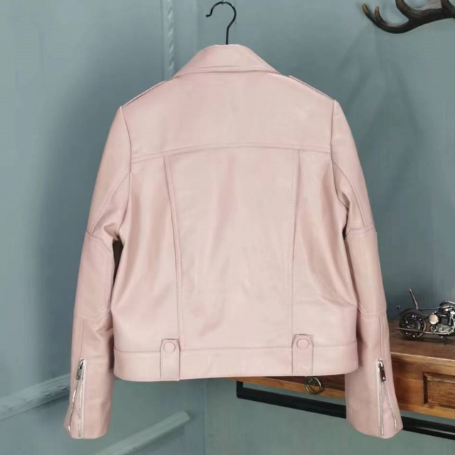 Haining 2025 spring new genuine leather sheepskin leather jacket for women's neck pink short jacket makes you look slim