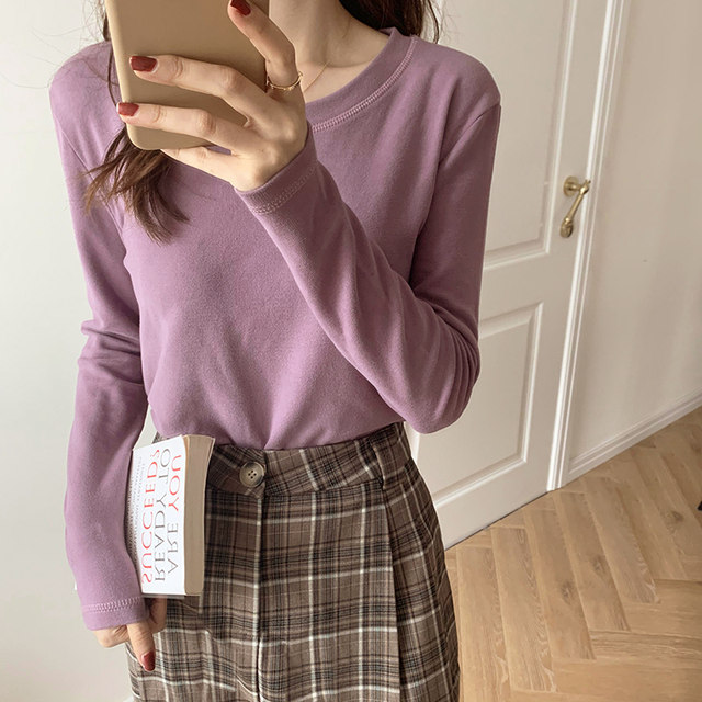 Double-sided German velvet hot mom style out-and-out breastfeeding bottoming shirt with autumn and winter pure cotton plus velvet thickened postpartum breastfeeding top