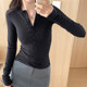 Hot mom goes out to breastfeed long-sleeved T-shirt as base spring and autumn new V-neck slimming design postpartum breastfeeding top