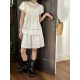 popchrio lace puff short sleeve shirt French hollow doll shirt half body skirt suit small women