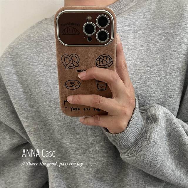 ANNACASE Korean brown line bread coffee large window suitable for iphone17promax apple 15pro mobile phone case 14 new 16 all-inclusive 16 Promax anti-fall protective cover soft