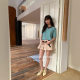 
CZ ZHANG spring retro old bow reduces age texture plaid stripes a line pleated skirt women B12391