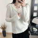 Western style beautiful V -neck lace beaded in autumn and winter with a knitted long -sleeved bottoming shirt thin knit soft glutinous top sweater
