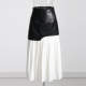 New style street style mid-length leather skirt high waist spliced ​​pleated irregular skirt women's mid-length skirt

