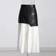 New style street style mid-length leather skirt high waist spliced ​​pleated irregular skirt women's mid-length skirt
